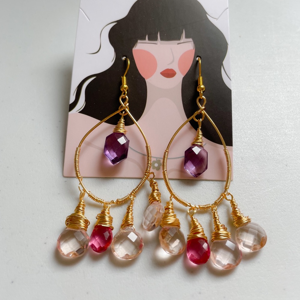 🥳Host pick:🥳Amethyst- pink tourmaline Teardrop earrings